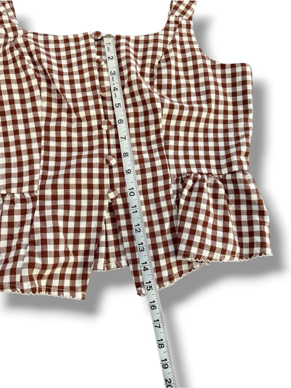 NWT Button-Front Peplum Tank Top Blouse in Brown Gingham, Women’s Large - Picture 8 of 10